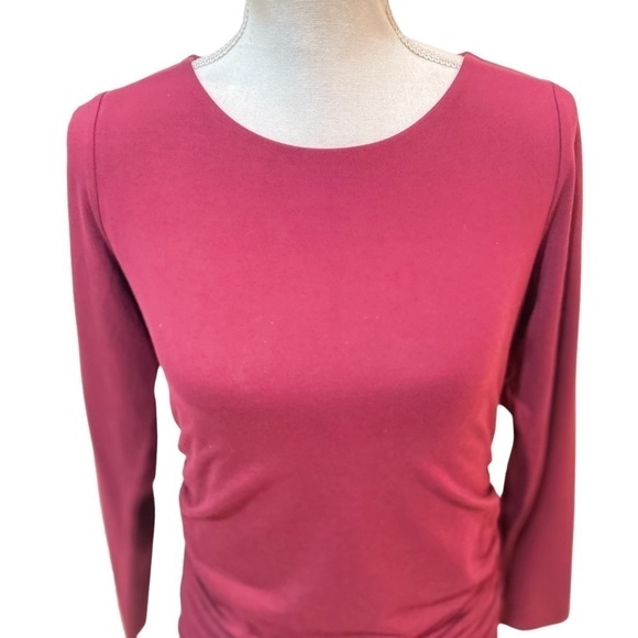 Talbots burgundy crew neck ruched draped long sleeve stretch top size small - Picture 4 of 11